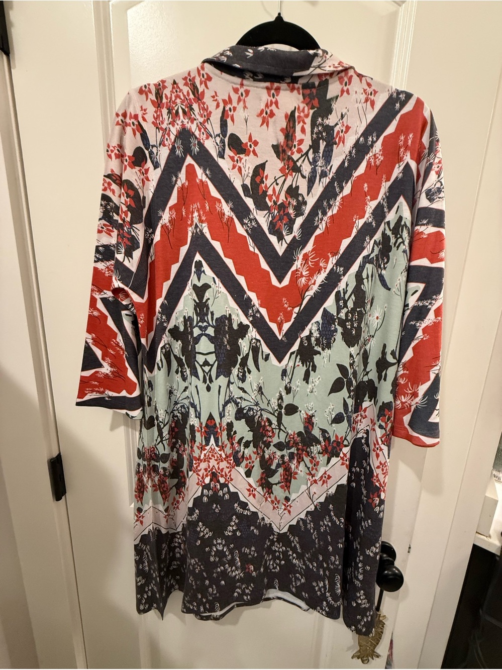 Atelier Sona Floral Chevron Long Sleeve Dress in Red, Navy & Mint - Picture 5 of 5